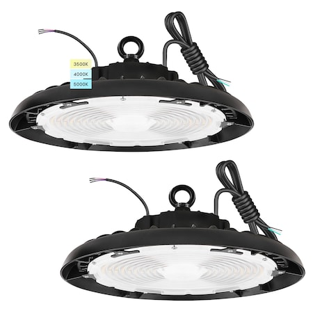 Luxrite UFO High Bay LED Shop Light 200/220/240W Up to 36000LM 3CCT 5FT Cable Surge Protected IP65 UL, 2PK LR41526-2PK
